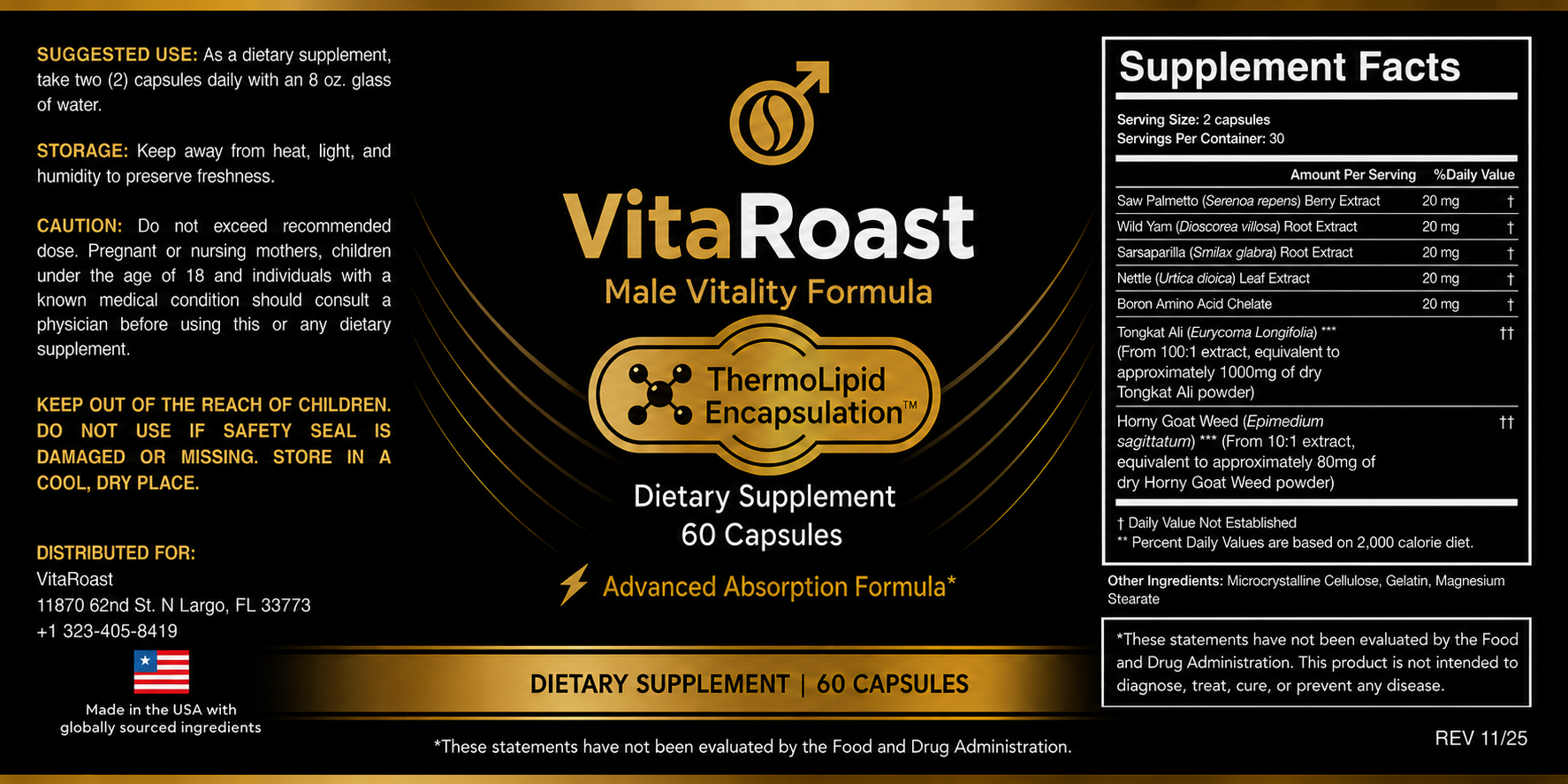 VitaRoast Supplement Facts Label